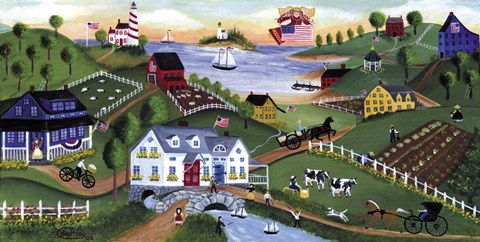 Framed American Folk Art Seadise With Angel Print