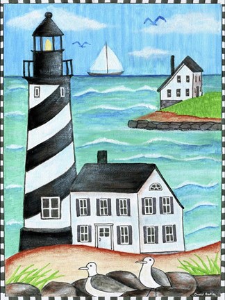 Framed Lighthouse Beach Print