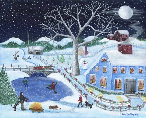 Framed Ice Skating By Old Farm Print