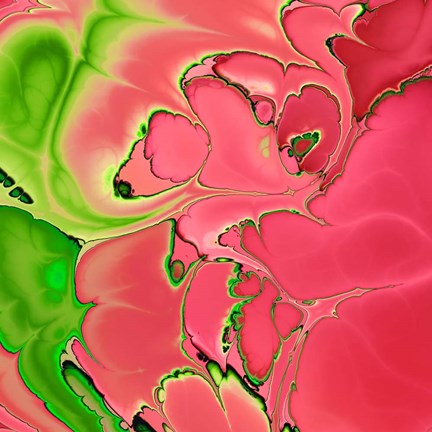 Framed Abstract Fractals Pink And Green Print