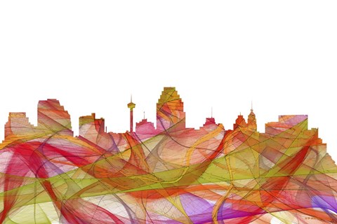 Framed San Antonio Texas Skyline - Summer Swirl Print