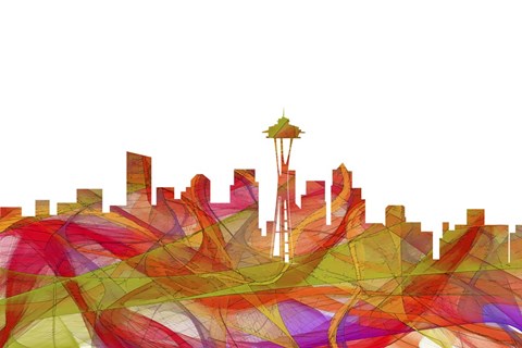 Framed Seattle Washington Skyline - Summer Swirl Print