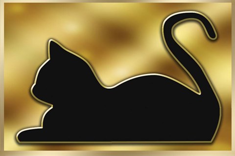 Framed Cat on Gold Background Print