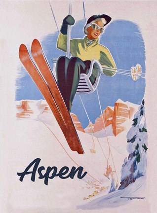 Framed Vintage Aspen Ski Lift Print