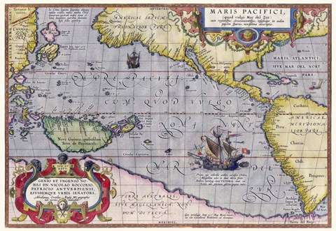 Framed Italian Map Of The Pacific Ocean1589 Print