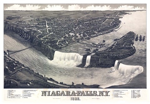Framed Map Of Niagara Falls With Legend 1882 Print