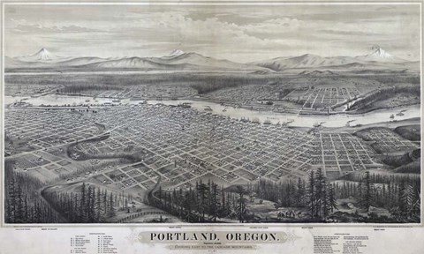 Framed Map Of Portland Oregon 1879 Print