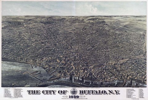 Framed Map Of The City Of Buffalo Ny 1880 Print