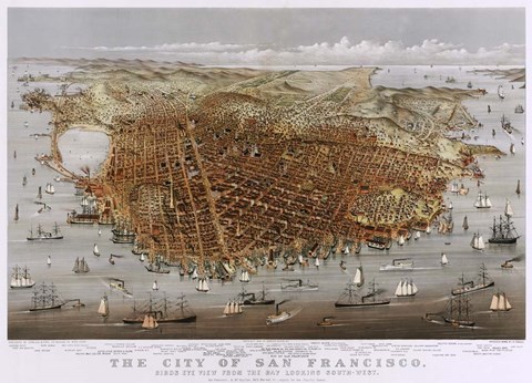 Framed Map Of The City Of San Francisco 1878 Print