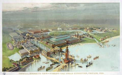 Framed Official Birdseye View World's Columbian Exposition, Chicago 1893 Print