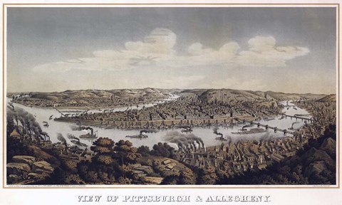 Framed View Of Pittsburgh And Allegheny Pennsylvania 1874 Print