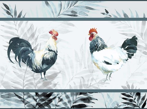 Framed Roosters Mat Print
