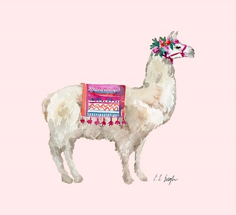 Framed Peruvian Llama - Pink Background Print