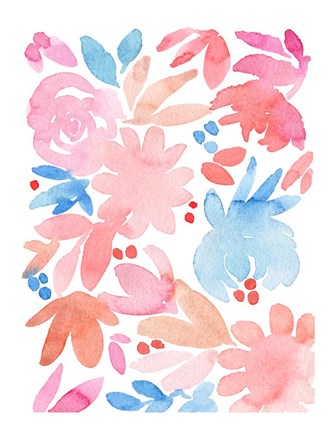 Framed Pink and Blue Floral Abstract Print