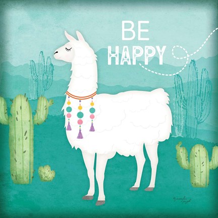 Framed Be Happy Llama Print