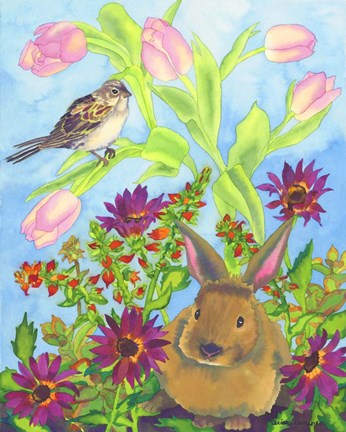 Framed Bunny and Sparrow Print