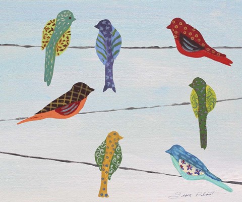 Framed Lovely Colorful Birds On Wires 2 Print
