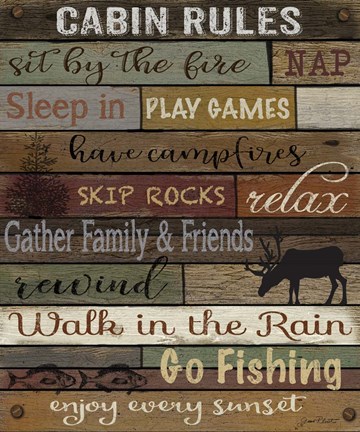 Framed Cabin Rules On Wood Print