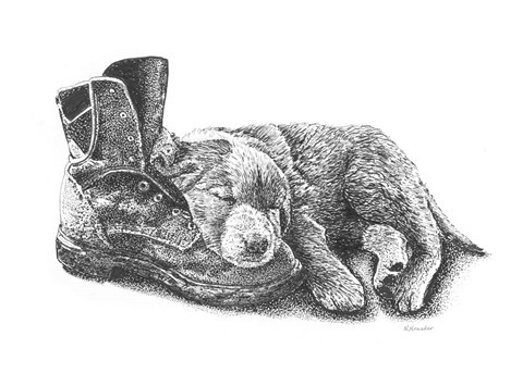 Framed Puppy and Boot Print