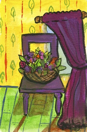 Framed Purple Curtains and Chair Print