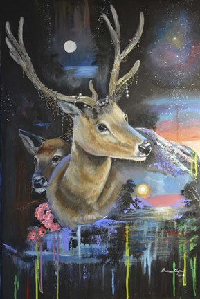 Framed Atmosperic Deers Print