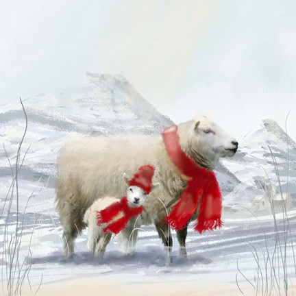 Framed Sheep Red Scarf Print