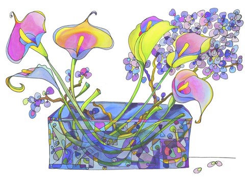 Framed Calla Lilly And Hydrangea Hallucination Print