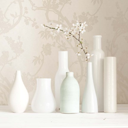 Framed Blossom and White Vases Still Life Print