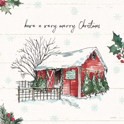 Framed Holiday on the Farm IV Merry Christmas Print