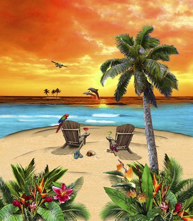 Framed Tropical Island Sunset Print
