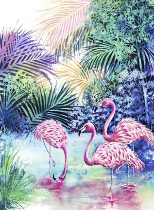 Framed Three Flamingos Print
