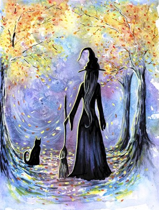 Framed Witch and Black Cat Print