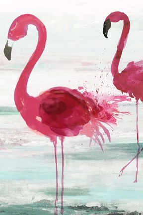 Framed Beach Flamingoes Print