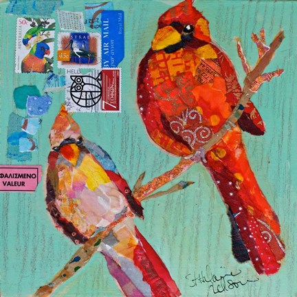 Framed Lovebirds Cardinals Print