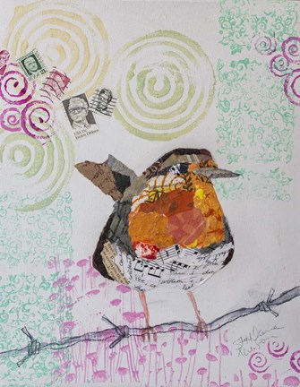 Framed Robin on White 1 Print