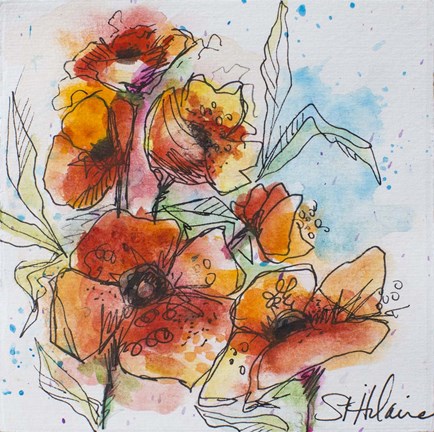 Framed Watercolor Poppies 2 Print