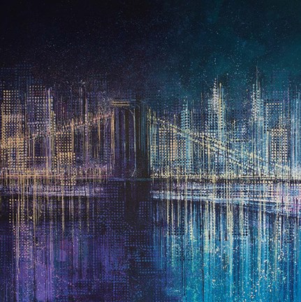 Framed Brooklyn Bridge At Midnight Print