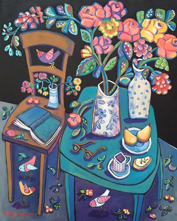 Framed Pears and Scattered Petals Print