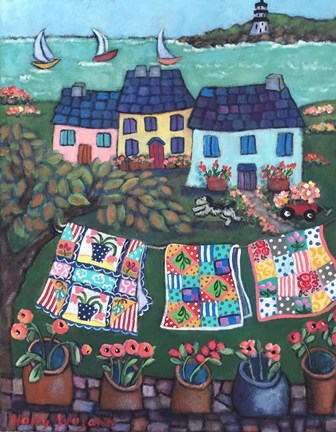 Framed Cottages and Quilts Print