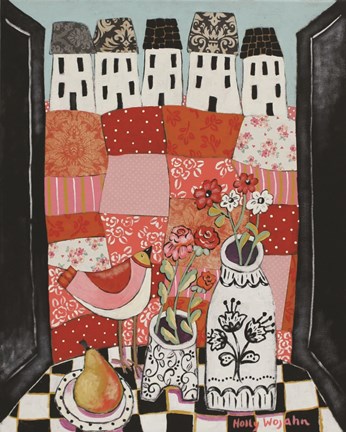 Framed Patchwork Landscape En Rose Print