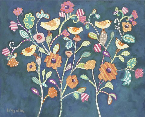 Framed Chirps in a Flower Bed Print