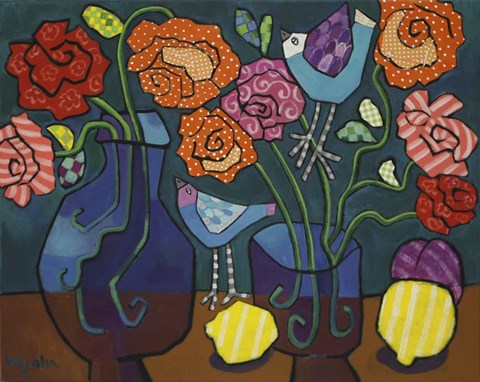 Framed Patterned Roses Print