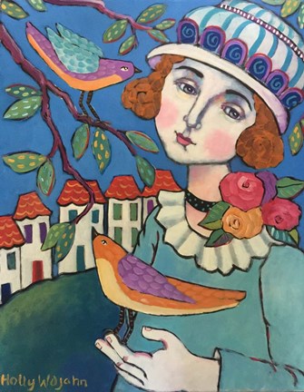 Framed Woman With Bird Print