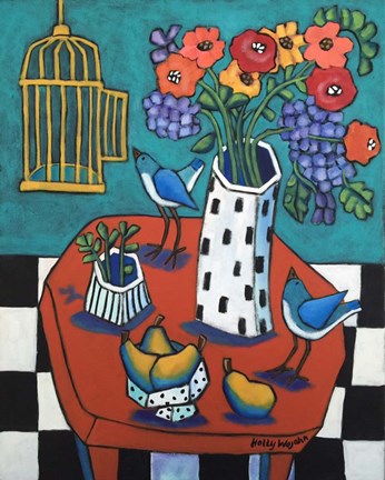 Framed Table with Flowers and Pears Print