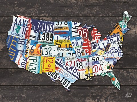 Framed USA License Plate Map C Print