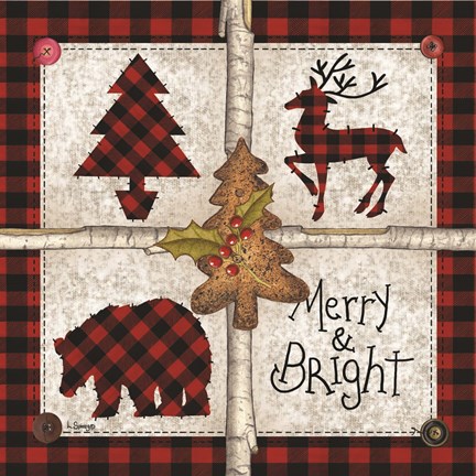 Framed Four Square Merry &amp; Bright Print