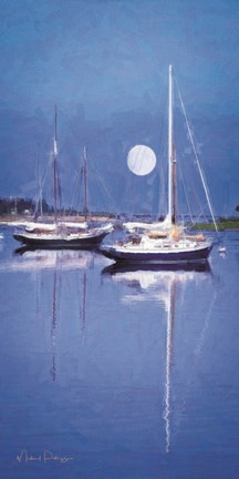 Framed Harbor Moonlight Print