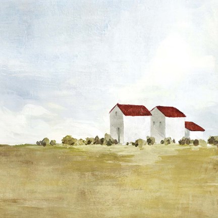 Framed Red Farm House II Print