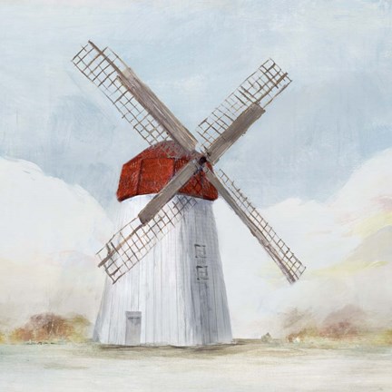 Framed Red Windmill I Print