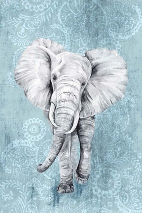 Framed Blue Paisley Elephant Print